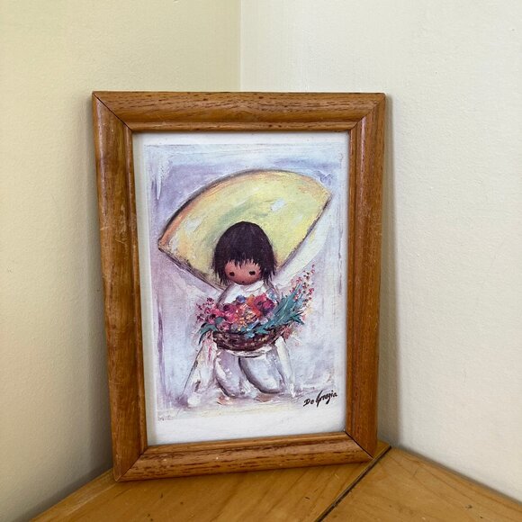 Flower Boy De Grazia Art Print Framed Vintage Children Series Southwest Indians - Picture 1 of 6